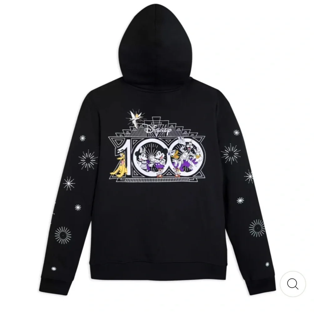 Rare Walt Disney 100th Anniversary Size Large Full Zip Hoodie Black Sweatshirt - Picture 4 of 10
